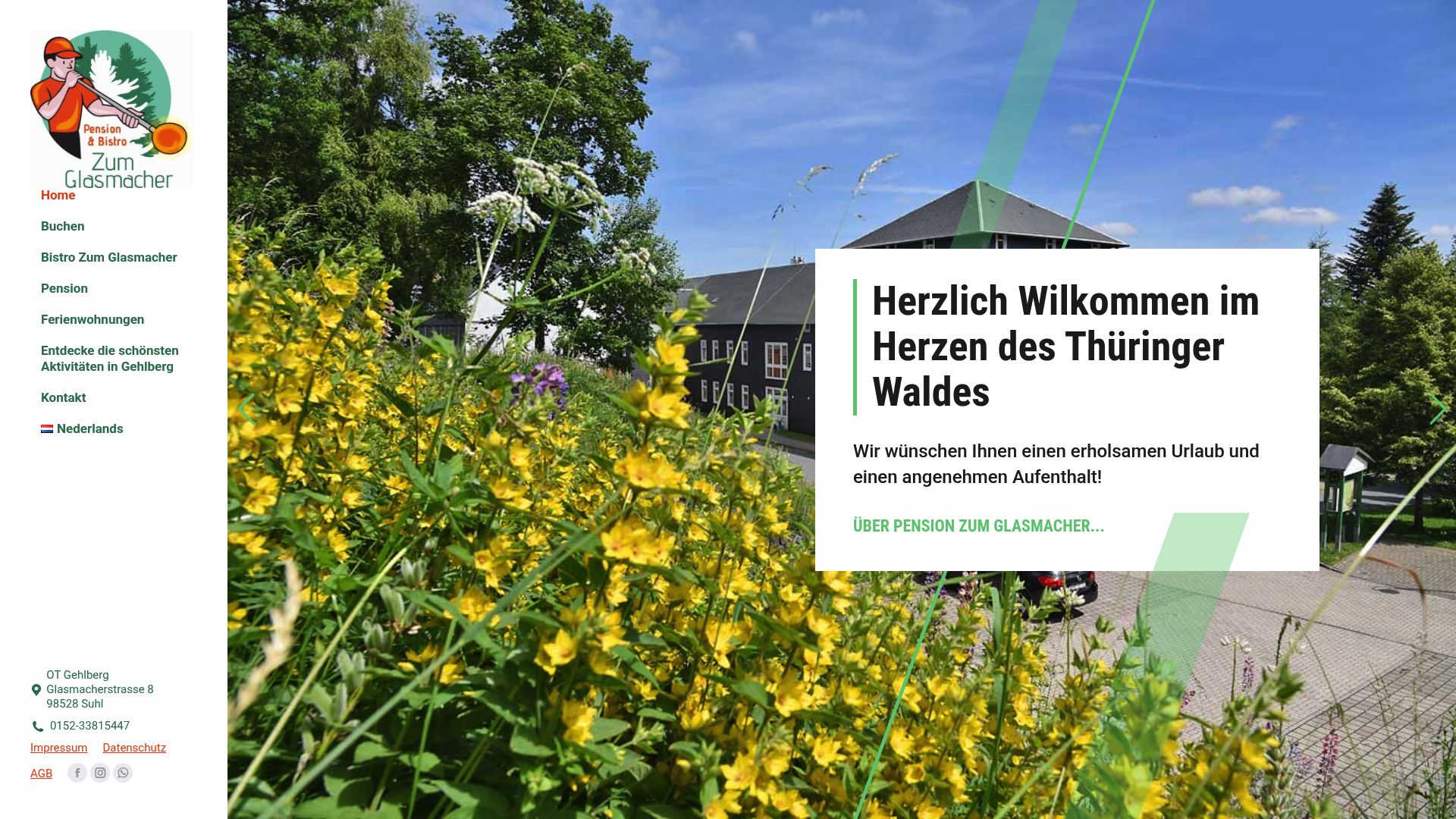Screenshot Pension Zum Glasmacher Website